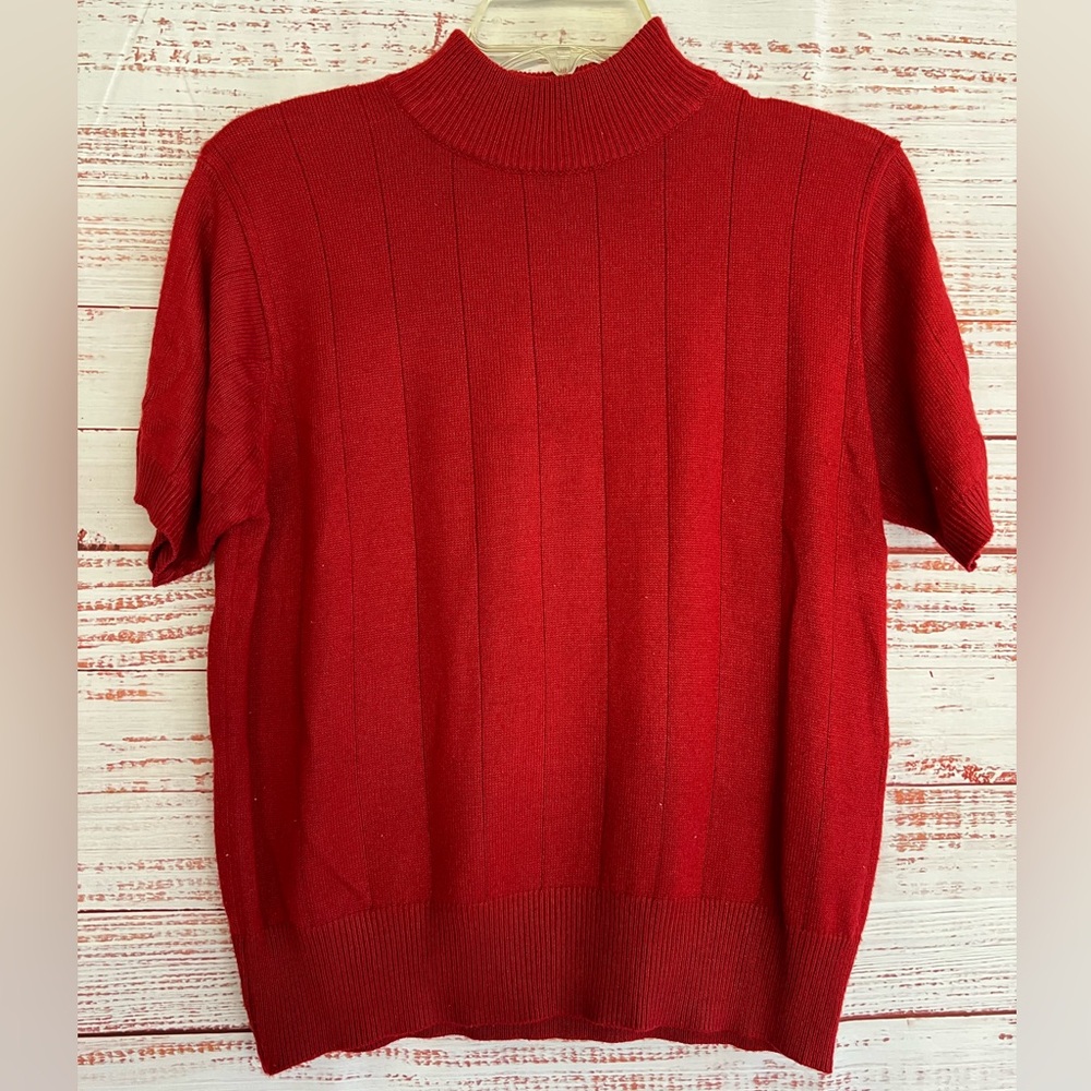VILLAGER LIZ CLAIBORNE Ribbed Knit Short Sleeve Sweater Vintage‎ Women's Size PM